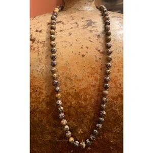 Leopard Jasper Stone Beaded Necklace with 14K GF Clasp Vintage